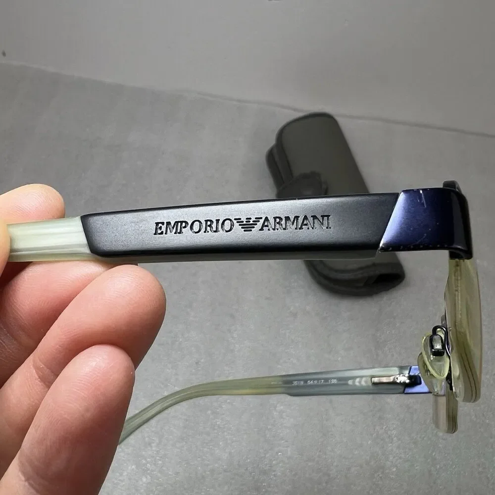 Emporio Armani EA1001 Eyeglass Frames Only Blue Rectangular Half Rim 54-17-135